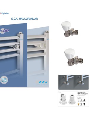 E.c.a 50X70CM Beyaz Havlupan+2 Adet E.c.a Köşe Radyatör Vanası +2 Adet Boru Gizleme Parçası