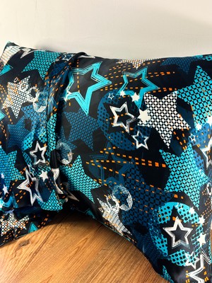 ICON SILK 'Sleep & Glow' %100 Saf Ipek Fermuarlı Yastık Kılıfı (Teal Stars)