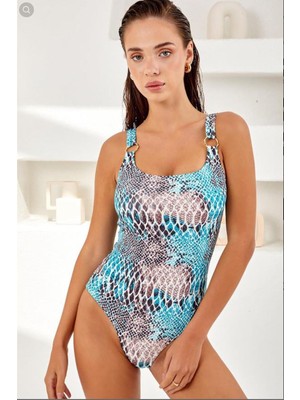 Lapieno Kadın Ince Askılı Kare Yaka Aksesuarlı Mayo 4112-P