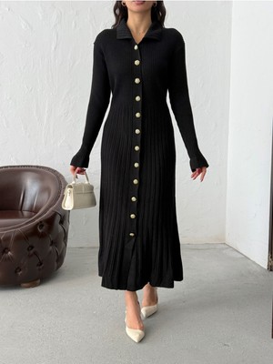 Bejna Kadın Şık Düğmeli Uzun Triko Gömlek Elbise