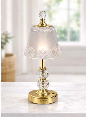 abnturk Masa Lambası Şarjlı Kutulu Dekoratif Kristal Gece Lambası 32X13CM