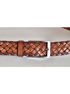 Darkwood Erkek Deri Kemer-Natürel Deri-Taba Renk-Deri El Örgüsü