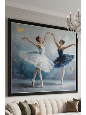 Safir Design Yağlı Boya Dokulu Dans Eden Balerinler Çerçeveli Tablo