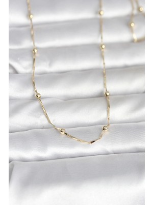 Shopwave cm 14K Gold Renk Kesme Çubuk Zincir Topçuklu Model 60 cm Kadın Kolye - TJ-BKO10986