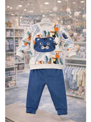 Melisa Ticaret Erkek Bebek Orman Hayvanları Desenli Aslan Aplikeli Gözleri Oynayan Bebek Eşofman Takımı