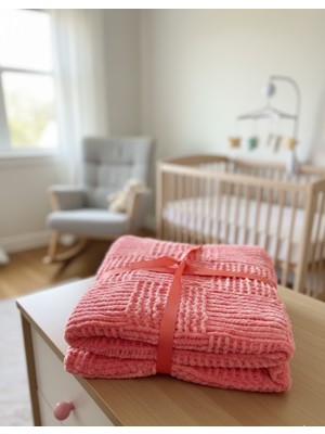 Gmn Collection Kadife El Örgü Şeker Pembe Bebek Battaniyesi