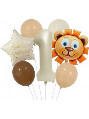 Aslan Kafa Happy Bırthday Yıldız Folyo Balonlu Yaş Balon Set