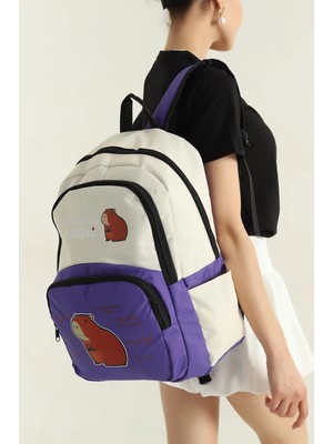 Clodi Mor Capybara Baskılı Sırt Çantası - Eğlenceli Okul ve Günlük Gezi Çantası - Sevimli Figürlü Çocuk ve Genç Çantası