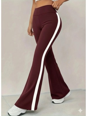 Marsilyan- Kadın Yüksek Bel Ispanyol Paçalı Yanlardan Şerit Detaylı Dalgıç Tayt Pantolon