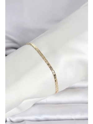 Butik cm 14K Gold Renk Yassı Ezme Zincir Model Kadın Bileklik