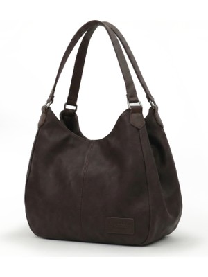 Cappadocia Vintage 5086 Myra Kadın Dumanlı Tozlu Kahve Pu Deri Günlük Omuz Çantası Üç Bölmeli Hobo Tote El Çantası