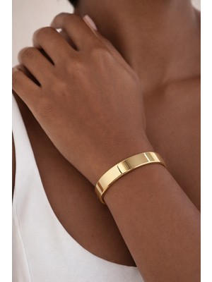 Sacce Scarves & Accessories 14K Gold Rodyum Kaplama Düz Bombe Minimal Gold Bilezik