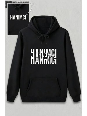 Marsilyan- Sevgililer Günü Özel Kapüşonlu Hanımcı Baskılı Oversize Sweatshirt - Siyah