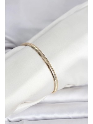 Butik cm 14K Gold Renk Yassı Yılan Zincir Model Kadın Bileklik