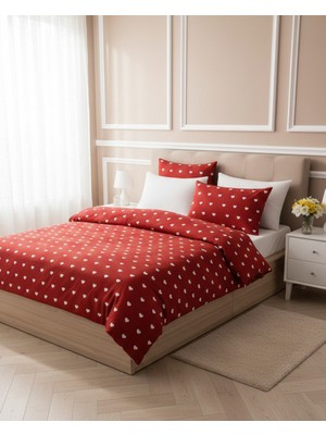 Harikabirev |çift Kişilik Nevresim Takımı Lastikli Pamuklu Çarşaf Nevresim Seti Kırmızı|çknt