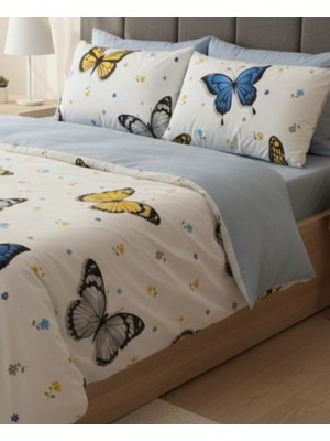 Harikabirev |çift Kişilik Nevresim Takımı Lastikli Pamuklu Çarşaf Nevresim Seti Kelebekli|çknt