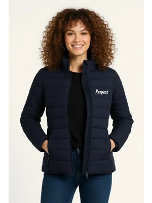 Marsilyan- Mikro Su Itici Kapitone Baskılı Astarlı Fermuarlı Bomber Mont - Lacivert