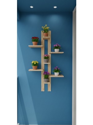 Dekoratif Ahşap Duvar Rafı - 120X50 cm Çok Amaçlı Saksılık ve Çiçeklik Standı - Çift Taraflı Bantlı