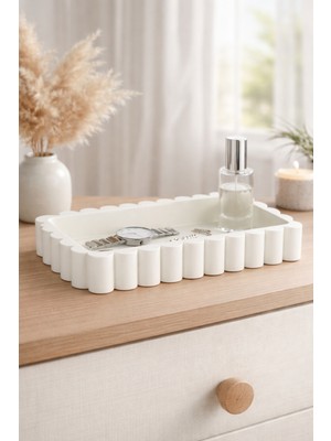 Ceatly Minimal Plastik Beyaz Dekoratif Banyo Tepsisi – Sabunluk & Lavabo Düzenleyici Organizer