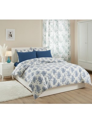 Harikabirev |çift Kişilik Nevresim Takımı Lastikli Pamuklu Çarşaf Nevresim Seti Mavi|çknt