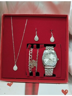 Mumicemum Concept Kol Saati ve Zirkon Kolye Anneler Sevgililer Doğum Günü Hediyesi Sevgiliye Hediye Seti