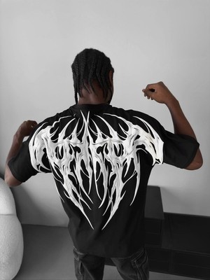 Sırtı Tribal Baskılı Oversize T-Shirt