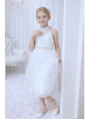 Treemass Kız Çocuk Inci Detaylı Tül Abiye Elbise