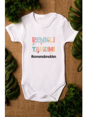 Overoz Renkli Tarzımı Annemden Aldım Baskılı Beyaz Bebek Body Tulum 5270