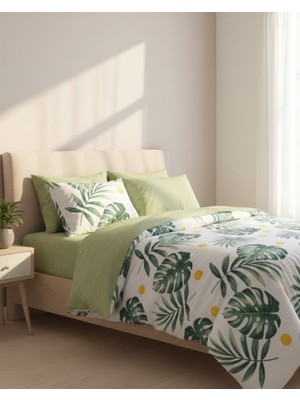 Harikabirev |çift Kişilik Nevresim Takımı Lastikli Pamuklu Çarşaf Nevresim Seti Yaprak |çknt