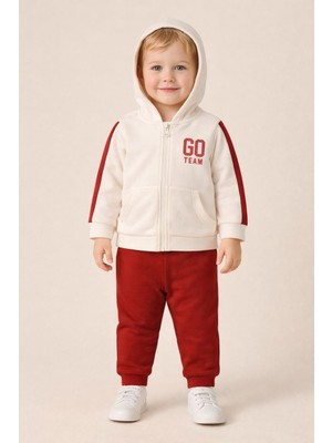 Erkek Çocuk Kapüşonlu Fermuarlı Pamuklu Alt Üst Eşofman Takımı 1-2-3-4-5 Yaş