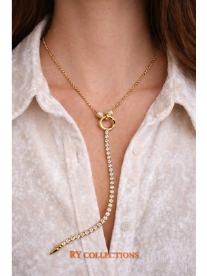 Ry Collections Vip ''xuping'' Paslanmaz Çelik Gold Zirkon Taşlı Uzun Su Yolu Dekolteli Y Kolye