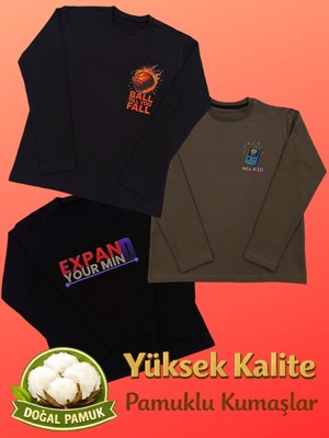 Pidal Giyim Avantajlı Üçlü Paket Pamuklu Uzun Kollu Erkek Çocuk Sweatshirt