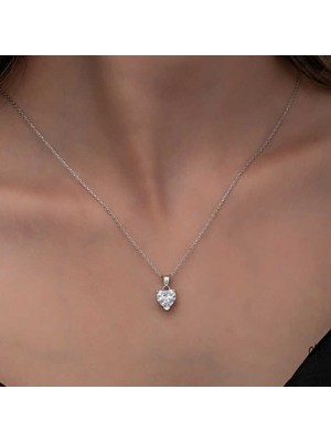 Şems Kamer 925 Ayar Gümüş Kalp Model Zirkon Taşlı Kadın Kolye (Gümüş Renk)