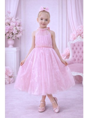 Treemass Kız Çocuk Inci Detaylı Tül Abiye Elbise