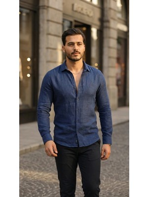 Marsilyan- Erkek Uzun Kollu Keten Gömlek