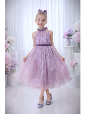 Treemass Kız Çocuk Inci Detaylı Tül Abiye Elbise