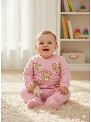 Şanslı Harikalar Pamuklu Likralı Ayı Baskılı Bebek Takım