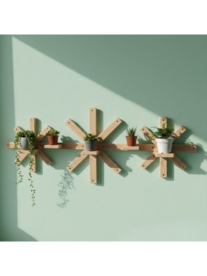 Modern Yıldız Tasarım Masif Ahşap Duvar Rafı - 100X25 cm Ham Ahşap Dekoratif Raf