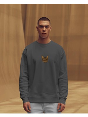 Muhtar Store Erkek Minimal Bengal Kedi Logolu Bisiklet Yaka Sweatshirt – Basic & Günlük Stil