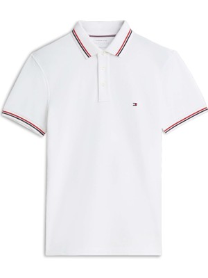 Tommy Hilfiger Erkek Beyaz Tommy Hilfiger Tıpped Slım Fıt Polo, Ybr Beyaz Erkek T-Shirt & Polo