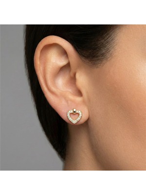 Zeino Kalp Şekilli Zirkon Taşlı Sallantılı Çelik Küpe - 14K Altın Rengi Kaplama, 1 cm