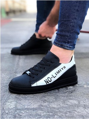 Zapatos WG027 Erkek Günlük Bağcıklı No-Limits Cilt Spor Sneaker Ayakkabı Cst - Siyah/beyaz