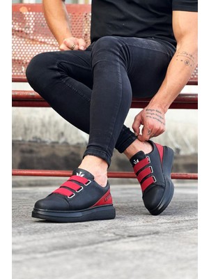 Zapatos WG029 Erkek Günlük Lastikli Legend Cilt Spor Sneaker Ayakkabı Cst - Siyah/kırmızı