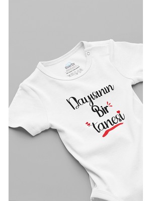 Overoz Dayısının Bir Tanesi Yazılı Kısa Kollu Beyaz Bebek Body Zıbın 5249
