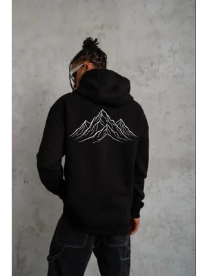 Marsilyan- Erkek Nihilist Penguen Özel Tasarım Oversize Kapüşonlu Sweatshirt - Siyah