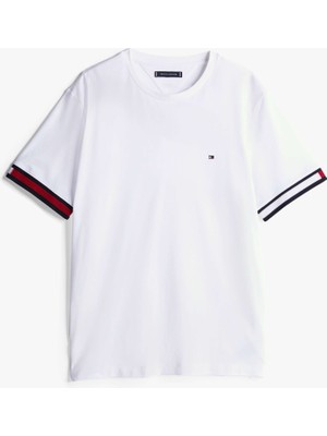Tommy Hilfiger Erkek Beyaz Tommy Hilfiger Global Strıpe Flag C, Ybr Beyaz Erkek T-Shirt & Polo