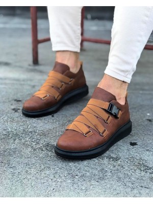 Zapatos WG033 Erkek Günlük Tokalı Cilt Spor Sneaker Ayakkabı Cst - Taba