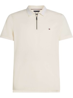 Tommy Hilfiger Erkek Krem Tommy Hilfiger Mercerısed Pıque Zıp, Z00 Krem Erkek T-Shirt & Polo