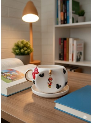 Ceresshop El Yapımı Minnie Mouse Kırmızı Seramik Mug 2