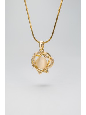 Stella Fortis Inci Taşlı Çift Katmanlı Kalp Kolye – Zirkon Detaylı, Altın Kaplama